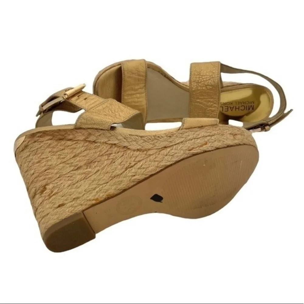 MICHAEL KORS Posey Gold Leather Espadrille Wedge Sandals Women 5.5 5